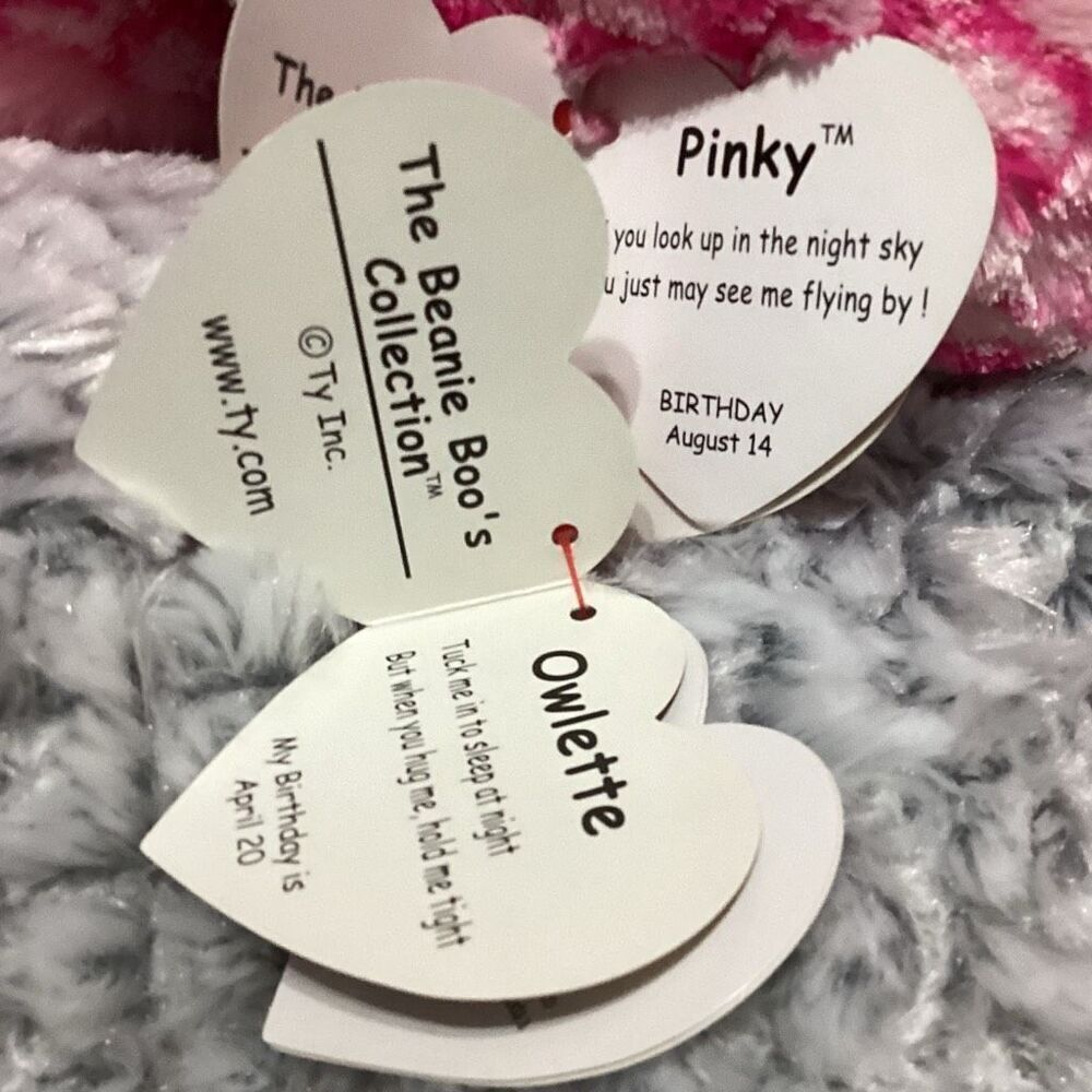 TY Beanie Boos PINKY the Pink Owl & Owlette Jumbo 18” with Hang Tags - Picture 6 of 8